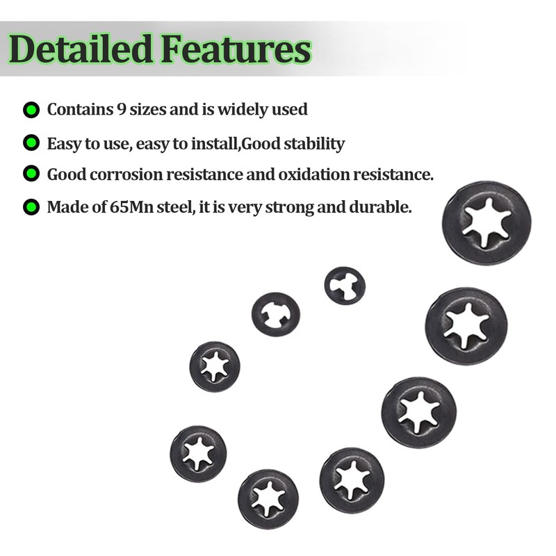 Ruipaba 265 PCS Internal Tooth Star Lock Washers 9 Size