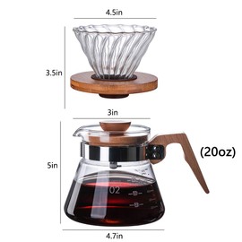 DUEBEL Pour Over Coffe Maker with Wooden Handle, 20oz High Borosilicate Glass Coffee Pot, Hand Drip Sharing Pot Filter Funnel Portable Coffee Maker Supplies with Base