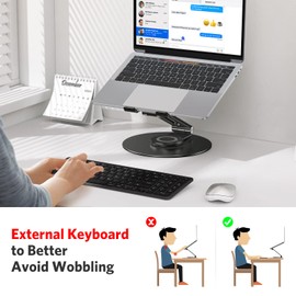 OMOTON Adjustable Laptop Stand with 360 Rotating Base, Ergonomic Laptop Riser for Collaborative Work, Dual Rotary Shaft Fully Foldable for Easy Storage, Fits All Laptops up to 16 inches, Black