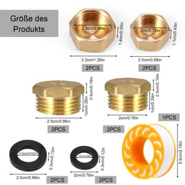 Xialvyu Pack of 8 Blanking Plugs 1/2 3/4 Inch Sealing Cap Brass Cap with Seal Rubber, Internal Thread End Cap Sealing Plug Blanking Plug Water Pipe