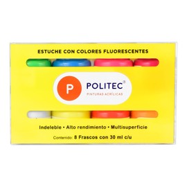 Set Con 8 Piezas De Acrilico Politec 30ml Neon