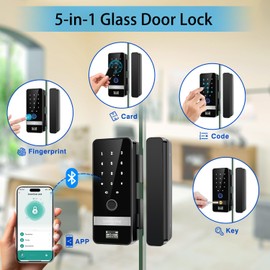 Smart Glass Door Lock, 2025 New Keyless Entry Door Lock, Biometric Fingerprint Glass Door Lock, Electronic Keypad Door Lock with App Control, Sliding Door Smart Lock for Office, Home, Store