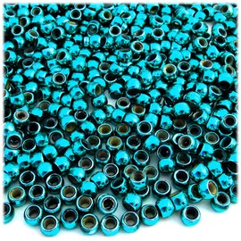 The Crafts Outlet 1,000pc Plastic Round Metallic Pony Beads 9x6mm Aqua Blue Beads