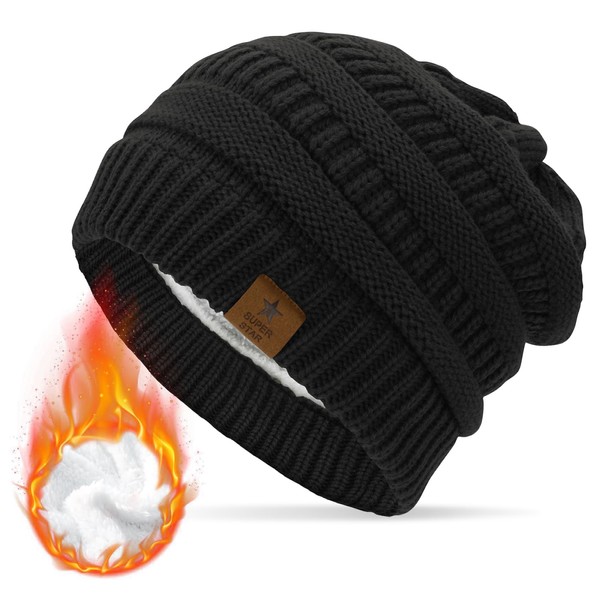 Durio Women's Warm Winter Knitted Beanie with Inner Lining, Chunky