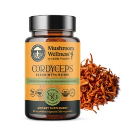 Mushroom Wellness Cordyceps Blend with Reishi: Organic Cordyceps & Reishi Mushroom Capsules, Mushroom Powder Supplement, Supports Immune System & Healthy Urinary Function, 90 Vegan Capsules
