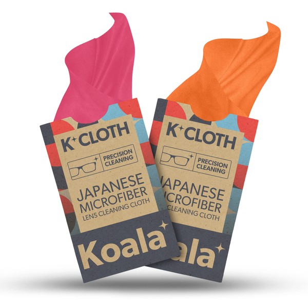 Koala Lens Cleaning Cloth | Japanese Microfiber | Glasses Cleaning Cloths | Eyeglass Lens Cleaner | Cloth Cleaners for Camera Glass Lenses and Screen Cleaning | Pink & Orange (Pack of 2)