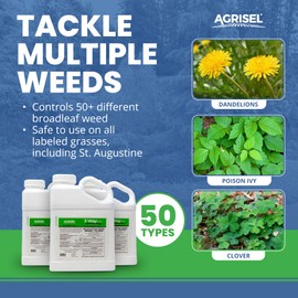 Agrisel 3 Way Max Weed Killer, Eliminate 50+ Weeds, Safe on Grass, Weed Spray, Pet Safe, Low Odor, Easy Mixing, Includes 3-Pack of Agrisel Protective Gloves, 128 Ounces