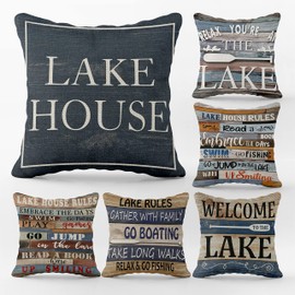 Welcome to The Lake Throw Pillow Case, 18 x 18 Inch Set of 6, Lake House Rules Decor, Lake House Decor, Lake Home Decor, Lake Paddle Decor, Lake Cushion, Lake Pillows Cover for Sofa Couch Bed