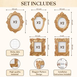 97 Decor Small Gold Picture Frames Set - 10 Mini Vintage Frames For Galley Wall, Assorted Gold Vintage Picture Frame Bulk, Antique Ornate Miniature Frame (without Standing And Backing, Non-magnetic)