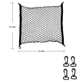 WUERKIYA Car Boot Luggage Net, 70 x 70 cm, Nylon, Black, Hooks, for Car, Truck, Van, SUV