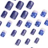 24Pcs Blue Christmas Snowflake Press on Nails Short Square Fake