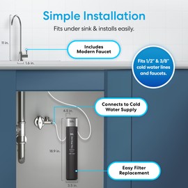 Brio 16" Undersink Water Filtration System for Sink Faucet Drinking Water | 3 Stage Single Housing Filter (0.5 Micron) with Faucet | 15,000 Gallons or 2 Years | Filters Dirt, Chlorine, Lead, Mercury+