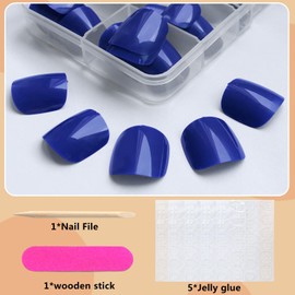 EternalClassic Press on Toenails, 240pcs Royal Blue Toe Nails Press ons Short Square Glossy Acrylic Fake Toenails for Women