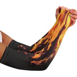 Pointodoor Orange Fire Flame Print Arm Sleeves for Men Basketball,Sun Protection Cooling Arm Sleeve with Thumb Holes,Comfy Stretchy Arm Sleeve Outdoors Sports Workouts Sunscreen Arm Sleeve,Size M