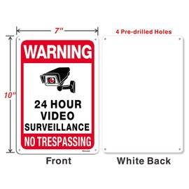 Video Surveillance Signs 10 x 7 Inches 2 pack No Trespassing Security Alert 24 Hour CCTV Camera Signs Reflective Aluminum Anti UV Protected Metal Sign Outdoor A2