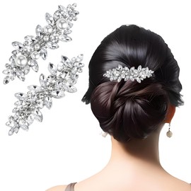 2 Pieces Rhinestone Hair Barrettes Sparkly Wedding Flower Clips For Women Silver Diamond Hairpins Sparkle Side Hair Clips Jewelry Pins Fine Hair Decorative French Barrette Bride Christmas Decorations