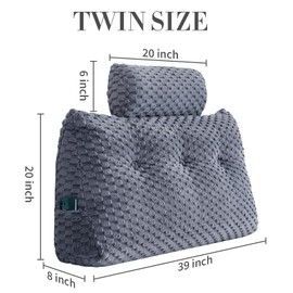 Wedge Headboard Pillow - Bed Wedge Pillow for Headboard Triangular Headboard Pillow with Neck Roll Pillow-Large Bolster Pillow for Sitting in Bed Backrest Positioning Support (Grey,39x8x20 Inches)