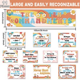 Groovy Ten Commandments Poster for Kids Hippie Sunday School Christian Bible Verse Poster Decorations Retro Inspirational Religious Scripture Bulletin Board for Classroom Church Home Wall Decor
