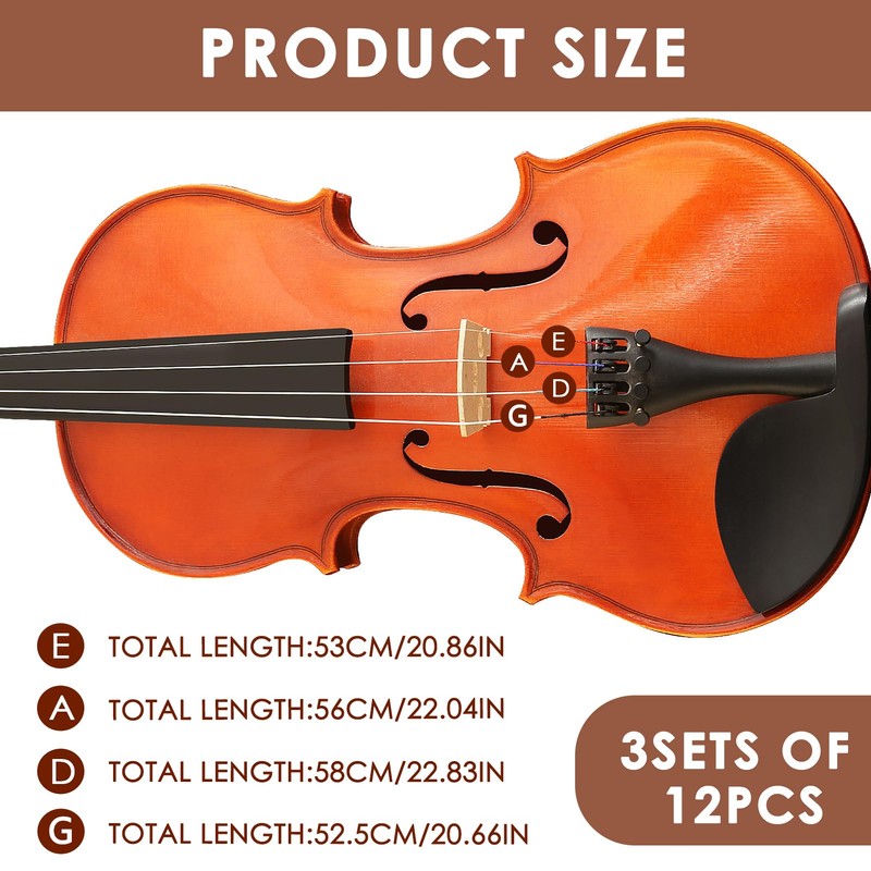 Violin Strings 4/4 Set 12Pcs Violin Full Size Strings Kits