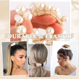 Ahoney 9Pcs Pearl Hair Ties Elastic Hair Scrunchies Hold Crystal Beads Bulk Hair Ropes Stretchy Handmade Boho Hair Accessories for Women Girls 05