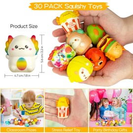 30 Squishy Toys Set, Squeeze Toy Animal, Anti-Stress Fidget Toy, Stress Relief Squishies, Party Bag Children's Birthday, Party Bag Children, Party Favours