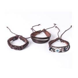 SBI Jewelry Women Evil Eye Beaded Braided Leather Bracelets Multi-layer Brown Beads Wrap Men Beaded Infinity Friendship Wristband Couple Silver Birthday Anniversary