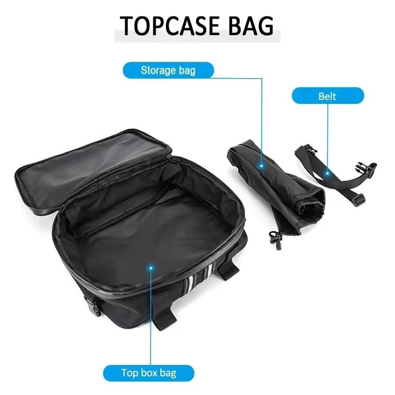 TINGPAI Motorcycle Top Case Set，Including Tail Box、Base Bracket、Backrest、Bag，Waterproof Aluminum Handle