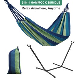 Hammock with Stand for Outside,600lb Weight Capacity 3-in-1 Adjustable Height Portable Hammock for Outdoor&Indoor Camping Backyard Bedroom(Hammock, Stand & Carry Bag)