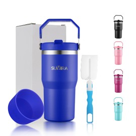 SUVIRA Vacuum Insulated Stainless Steel Tumbler with Handle,Straw&Flip Lid,BPA-Free,Leak Free Drinks Hot for12 H,Reusable Cup,Cold for 24 H,Perfect forTravel Car,Home,Office (Blue, 20 Ounces)