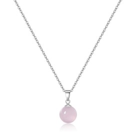 Rose Quartz Necklace for Women Sterling Silver 10mm Round Real Rose Quartz Crystal Necklace Pendant Natural Stone Necklaces Gemstone Necklace Carnelian Jewelry for Women Girls