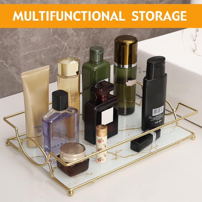 Virvia Vanity Tray Luxury Bathroom Counter Tray Glass Perfume Organizer
