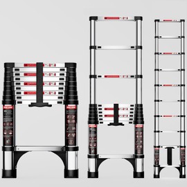 KOLL LINK Telescoping Ladder,9.5 FT Aluminum Lightweight Extension Ladder with 2 Triangle Stabilizers, Heavy Duty 330lbs Max Capacity