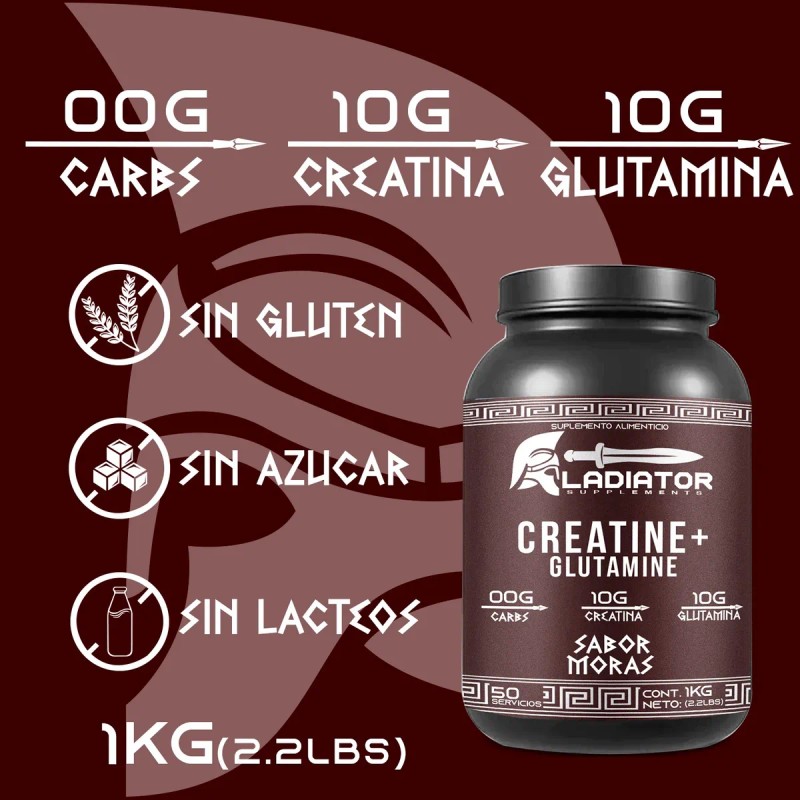 Aminoácidos Pre Creatina+glutamina Gladiator 1kg Sabores Moras