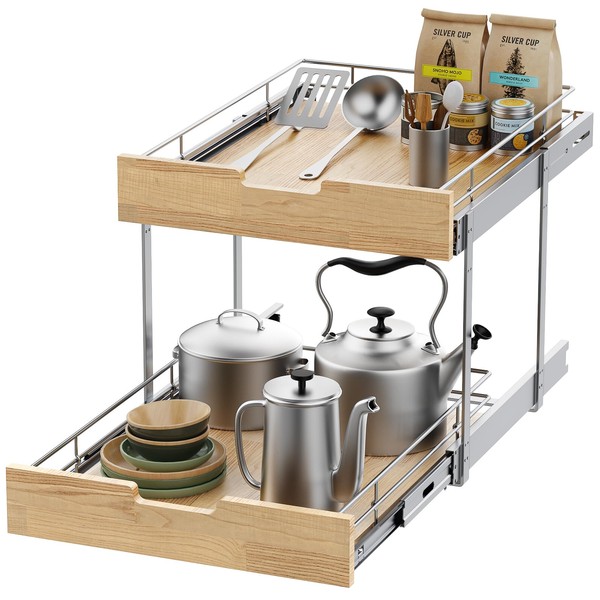 Sikarou Pull Out Cabinet Organizer,Heavy-Duty Slide Out Shelf, Wood and