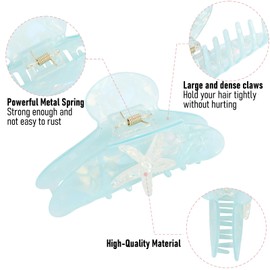 HAIMEIKANG 2Pcs Acrylic Starfish Hair Claw Clips - One Side Seashell Hair Clips for Women, Non-slip Banana Hair Barrettes Clips