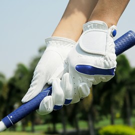 1 Pair Kids Golf Gloves, Junior Breathable Anti-Slip Golfing Sports Gloves with Ventilated Finger Holes for Boys Girls, Adjustable Fit, Left & Right Hand (White Blue, L)