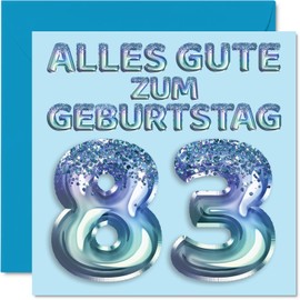 Stuff4 83rd Birthday Card for Men - Blue Glitter Balloons - Happy Birthday Cards for 83 Year Old Man Dad Great-Grandfather Grandpa, 145mm Eighty Three Birthday Greeting Cards