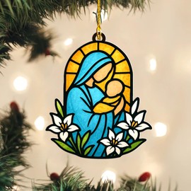 Virgin Mary and Baby Jesus Ornament – Acrylic Christmas Ornament Hanging – Christian Tree Decoration for Catholic Families – Holy Mother and Child Religious Gift for Spiritual Holiday Decor (Sun-42)