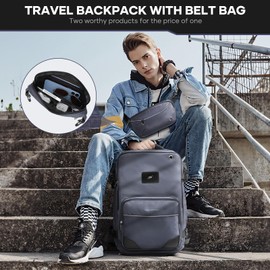 Maelstrom Travel Backpack for Men Women, 35L Carry on Backpack for Traveling on Airplane,with Belt Bag&Shoe Compartment,Waterproof Laptop Backpack fit 17”Laptop-Mystery Grey