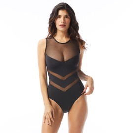 Vince Camuto Women's Standard High Neck Zip Back One Piece, Black, 6