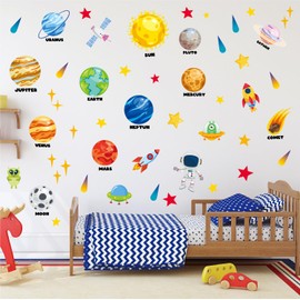 Traziewell Space Wall Stickers Solar System Wall Sticker Planets Space Stars Wall Decals Removable for Boys Girls Nursery Bedroom Living Room Art Decor Decoration 0616