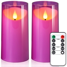 NURADA 3"x6"Flickering Flameless Candles: 3D Wick Unbreakable Acrylic Battery Operated LED Pillar Candles - Battery Candles with Remote and Timer for Table Wedding Centerpieces Party Decor Purple