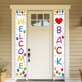 Xietaea Welcome Back Decorative Banner - Pack of 2 White Colourful Welcome Back Party Decoration Door Banner, Welcome Decorations for Classroom, Family Parties, School Season