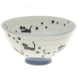 Set of 2 Japanese Grey Crackle Black Cats Rice Bowls #130-617