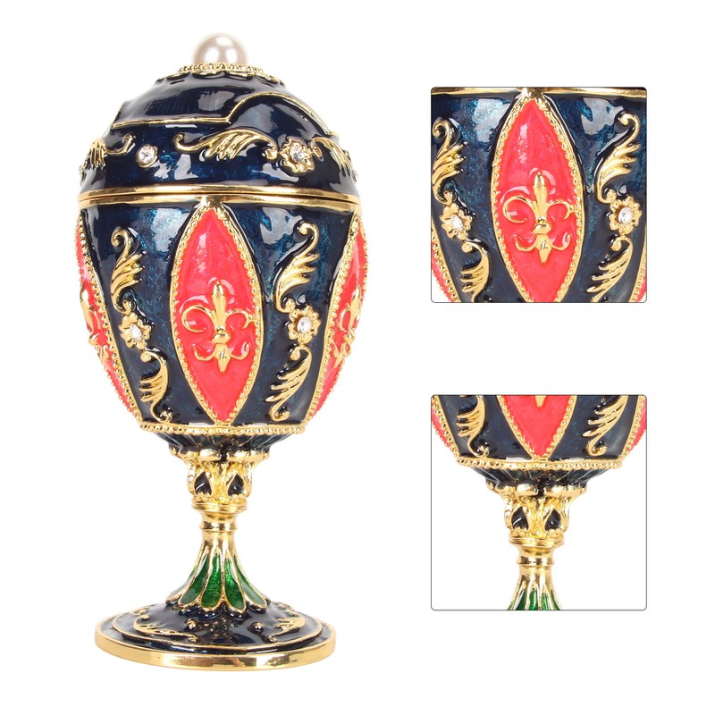Egg Shaped Trinket Boxes Rhinestones Inlay Hand Painted Enamel Delicate