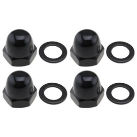Micro Traders 4pcs Black 304 Stainless Steel Fasteners Dome M10 Nuts Kit Hex Acorn Cap Nuts with Gasket Compatible with Harley-Davidson