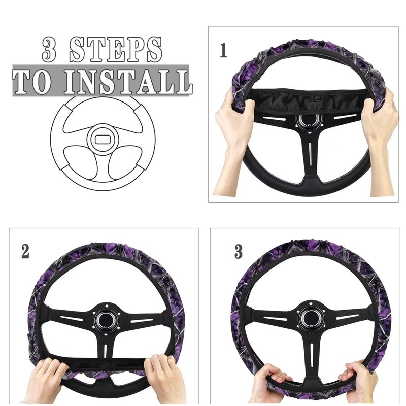 SEANATIVE Purple Camo Hunting Car Steering Wheel Cover Universal Car