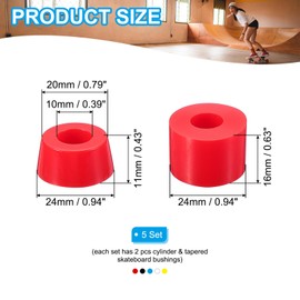 PATIKIL Skateboard Bushings, 5 Set 90A PU Long-Board Truck Bushings Rebuild Kit for Skateboard Parts, Blue/Red/Black/White/Yellow