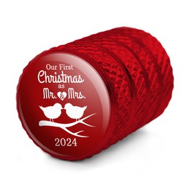 Our First Christmas as Mr and Mrs 2024 Married Kissing Birds Red Background Motorcycle Bicycle Bike Tire Rim Wheel Aluminum Valve Stem Caps - Red