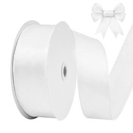 BVIEAKD White Wired Satin Ribbon 1-1/2 Inch × 25 Yards Wired Ribbon for Gift Wrapping Crafts Home Decor Christmas Tree Bow Wedding Party